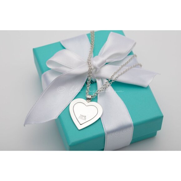 Tiffany & Co. Vintage Necklace Double Gold Silver Heart Pendant 32mm 16" Chain - Picture 5 of 8